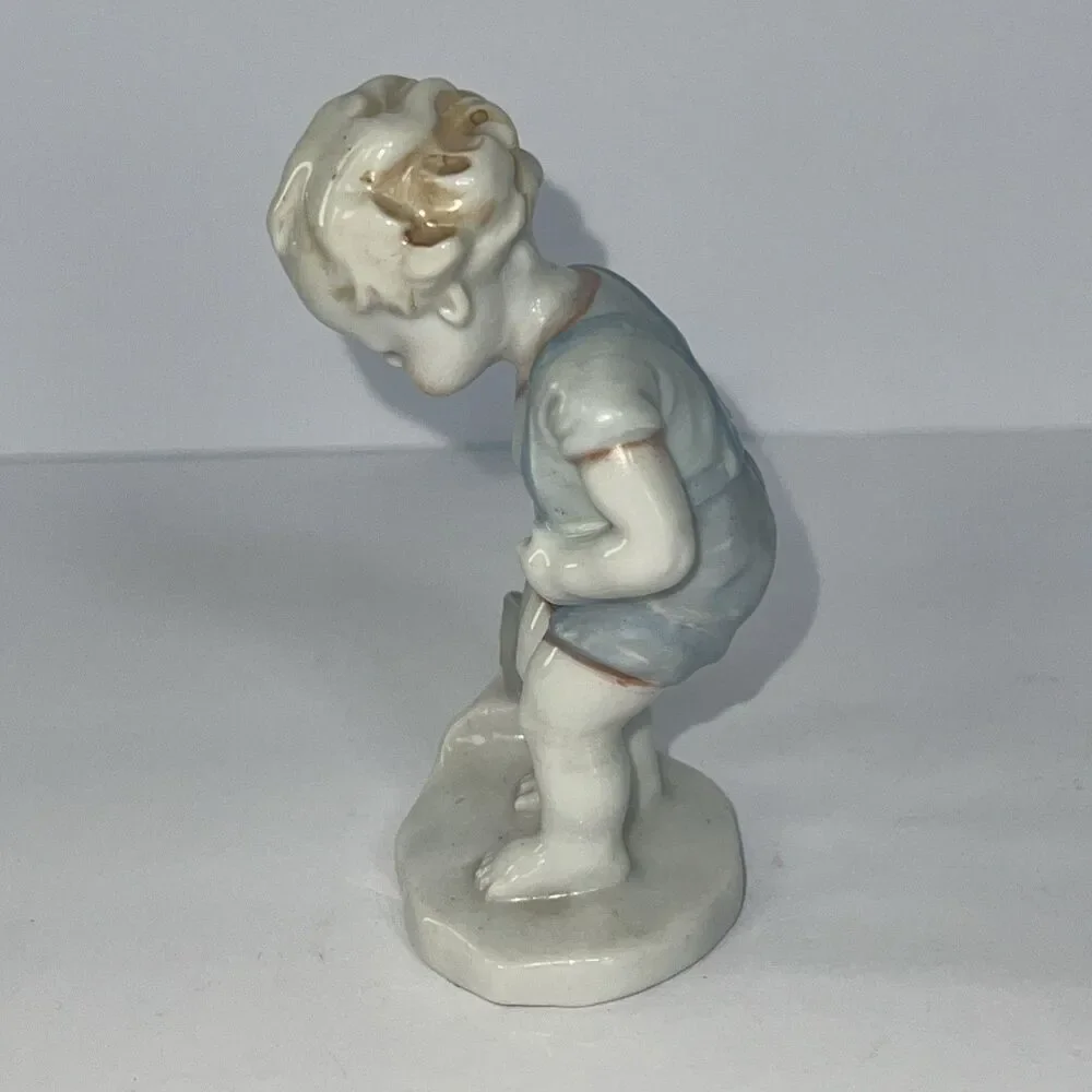 Vintage Porcelain Little Boy With Shovel Overalls Knickknack Made In Japan